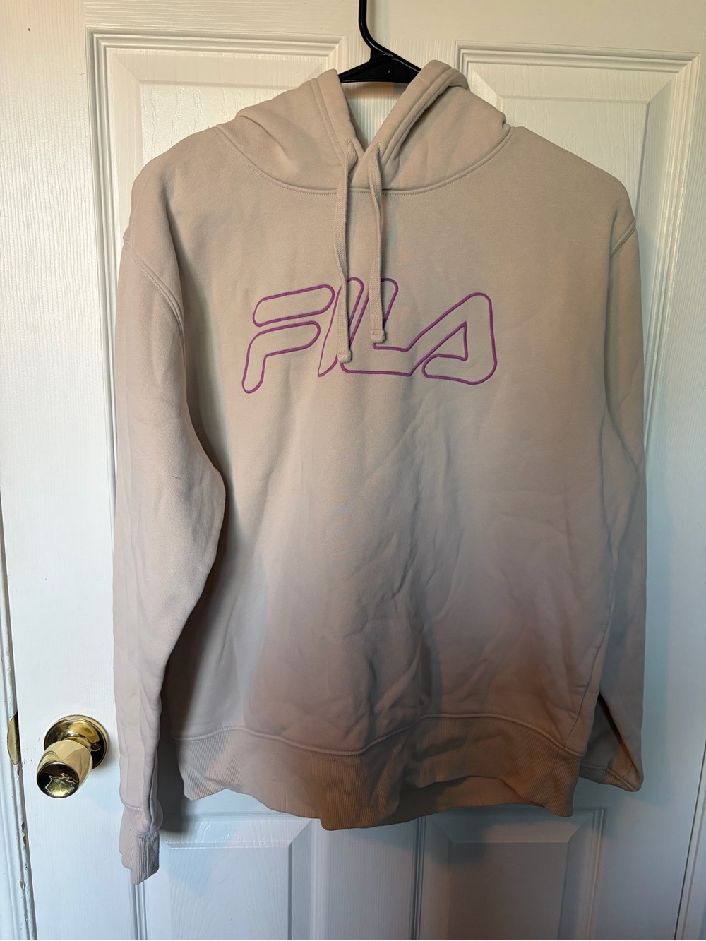 FILA Men's Beige Crewneck Hoodie with Purple Logo